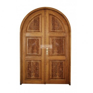 Two-door vaulted door of Byzantine style embossed